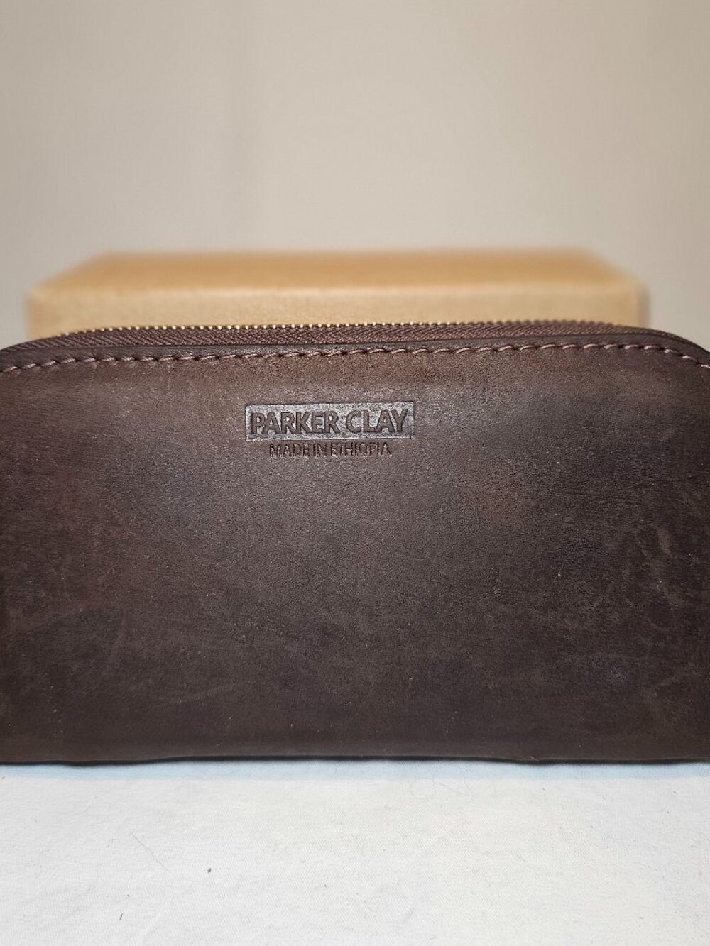 Parker Clay Zahra Leather Round Zip Wallet Brown Ethiopia Accordion